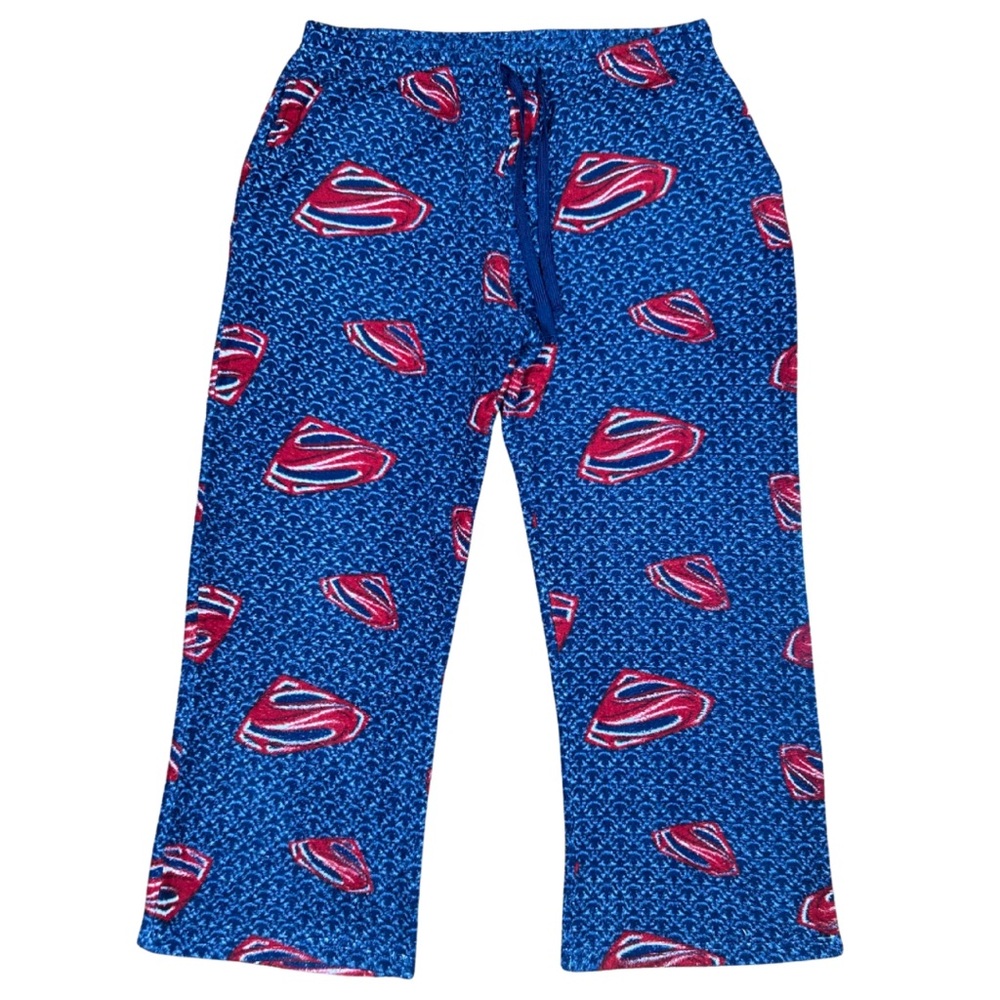 DC Comics Mens Superman Logo Adjustable Blue Red Fleece Pajama Loungewear Pants